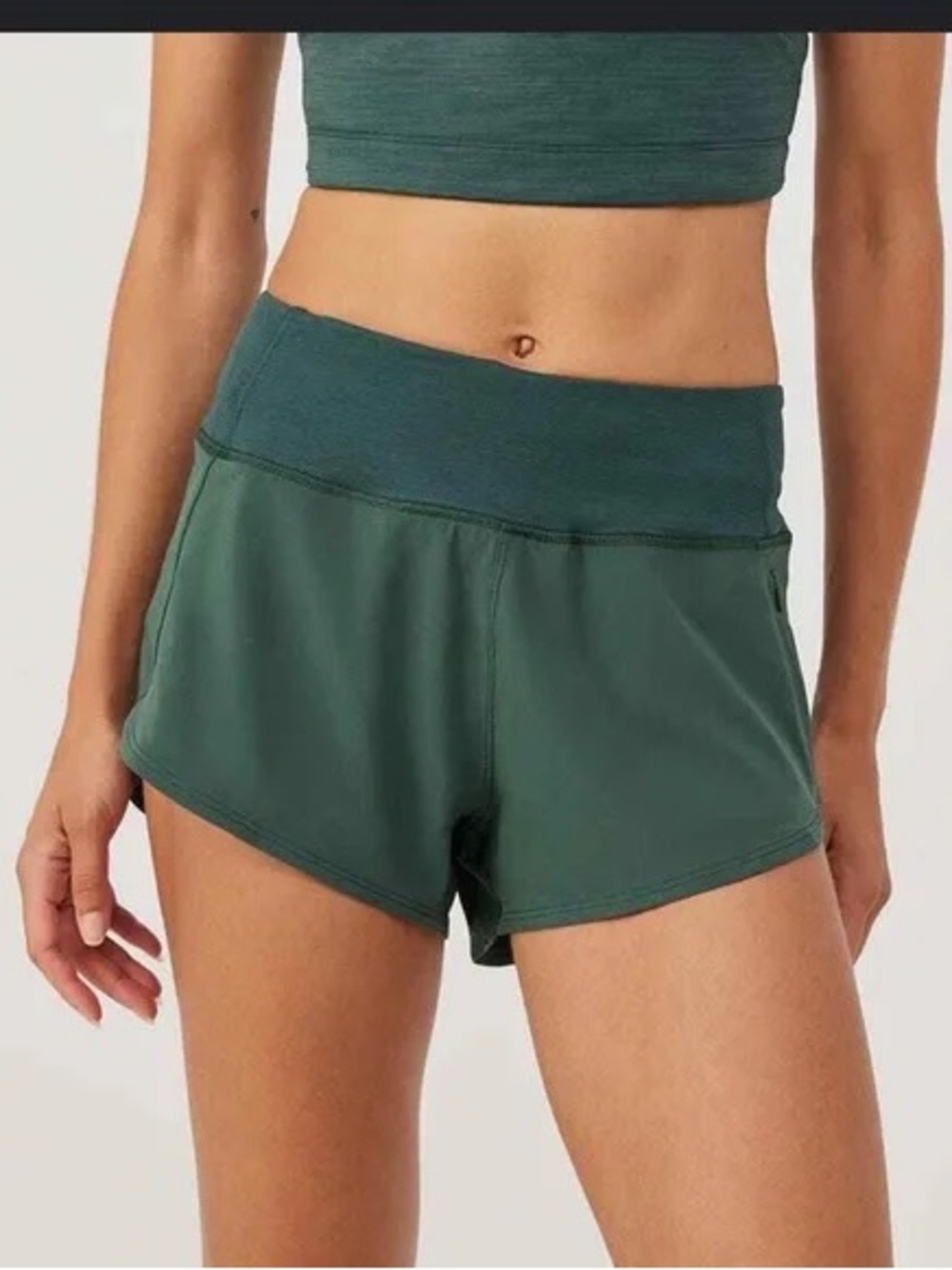 Outdoor Voices Deep Green High-Rise Run Shorts